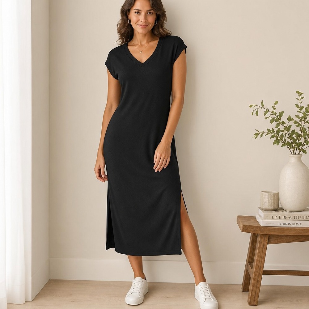 Black House White Market Midi Dress Black Side Split Size Small